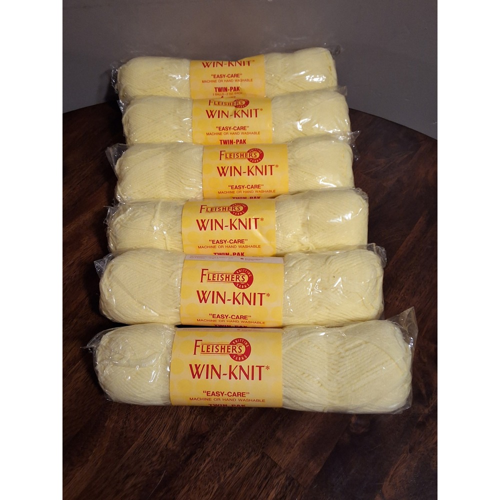 Fleisher's Win-Knit Yellow Yarn 4-Ply Worsted 6 Twin-Paks 24oz Lot 559 F116
